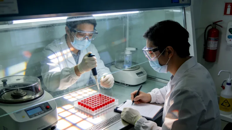 医生与患者共同查看检测报告并沟通的场景