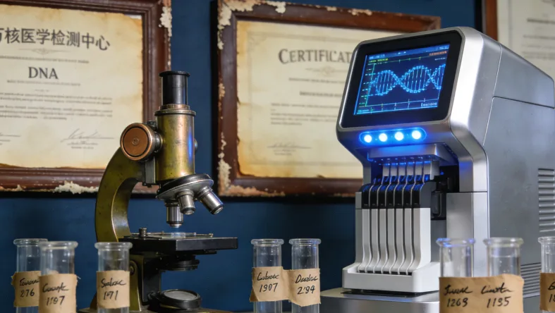 病理医生在显微镜下评估肿瘤组织切片