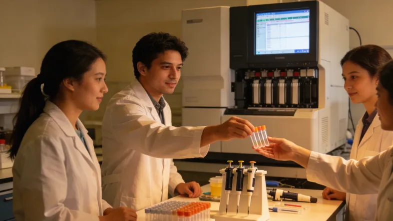 医生与患者共同查看病理报告的场景