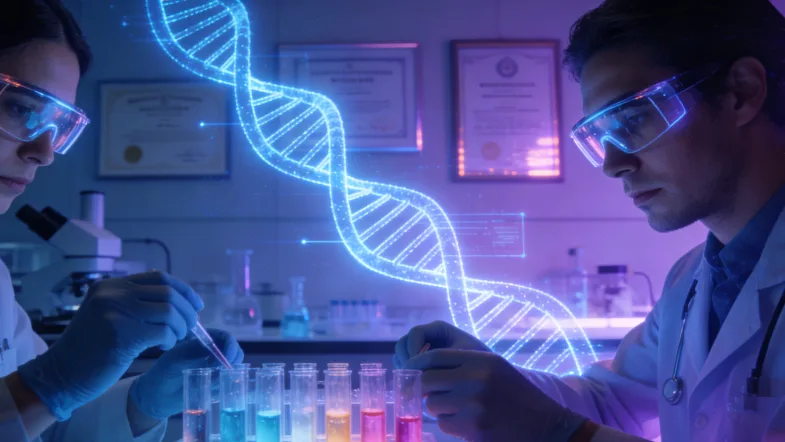 医生与患者共同查看乳腺癌病理报告