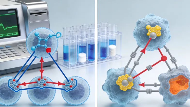医生向患者解释血液检测与组织检测的示意图