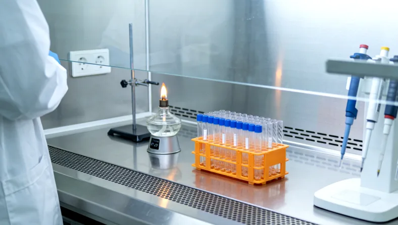 示意图:一只手抽血,另一只手拿着组织切片样本