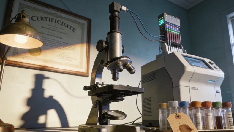 基因检测报告局部特写，突出“EGFR突变”与“ROS1融合”共存