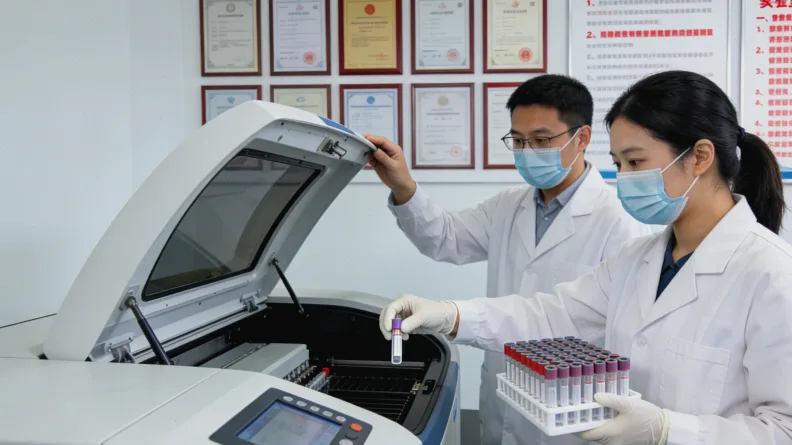 病理医生在显微镜下评估肿瘤细胞含量