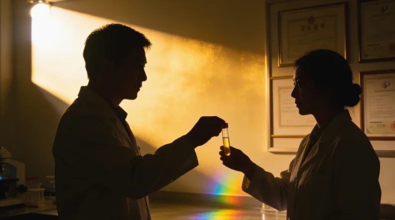 患者与医生共同查看复查影像报告