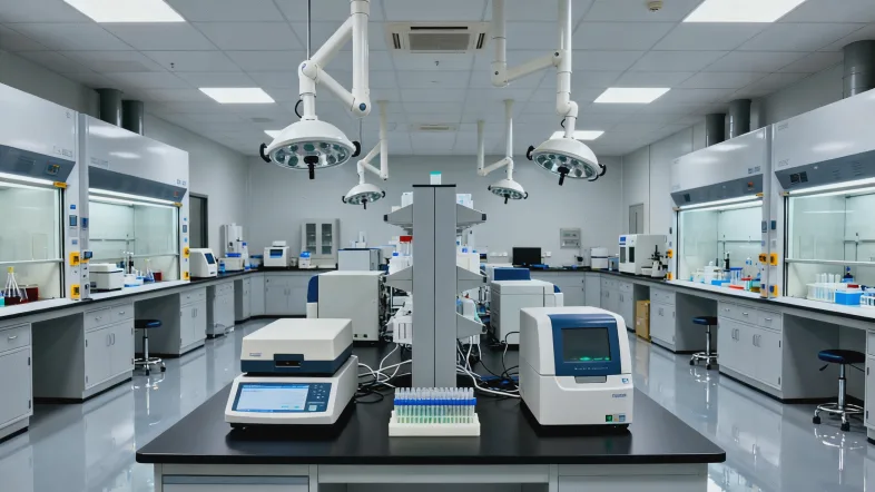 病理医生在显微镜下观察IHC染色切片