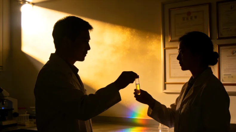 医生与患者拿着报告单沟通