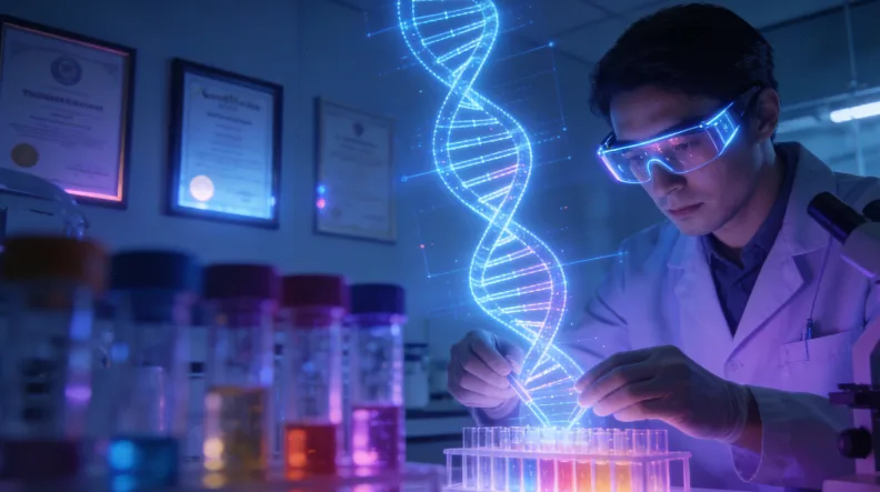 基因检测报告局部特写，箭头指向NTRK融合和其他突变条目