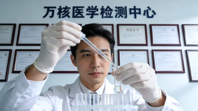 病理专家在显微镜和电脑前审核检测数据