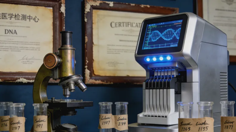 一张显示“基因检测报告”与“CT影像片”放在一起对比的示意图