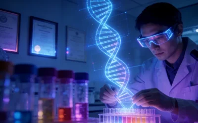 一位消费者正在电脑前查看复杂的基因检测报告图表