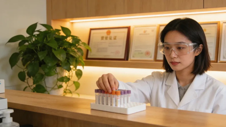 医生与患者共同查看基因检测报告示意图