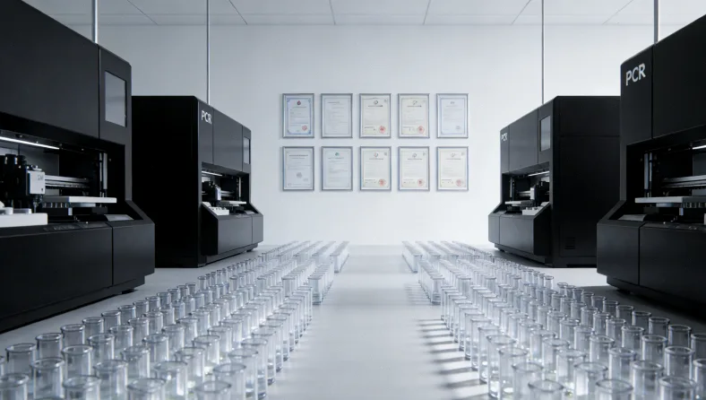 医生向患者展示血液样本采集管