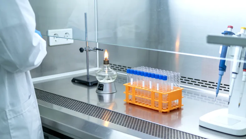 一位家属在诊室外认真阅读基因检测报告