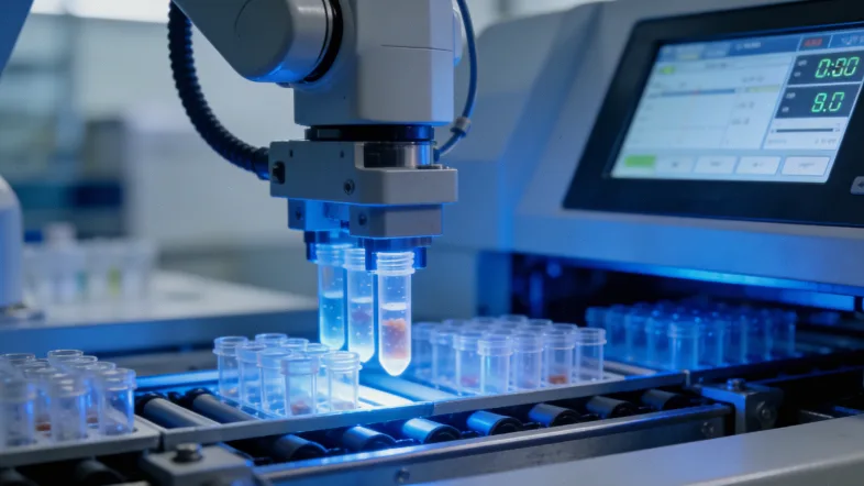 病理科医生在显微镜下观察组织切片的特写