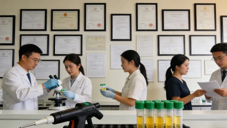 病理科医生在检查石蜡组织块