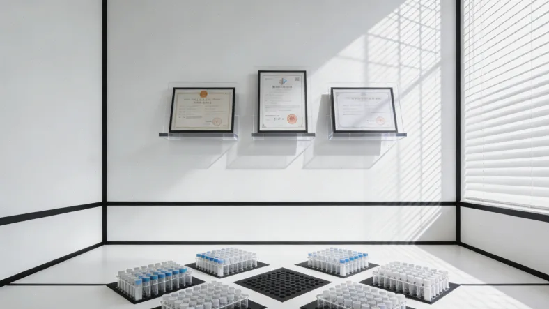 一位中年女性看着手中的止痛药和检测预约单，表情犹豫