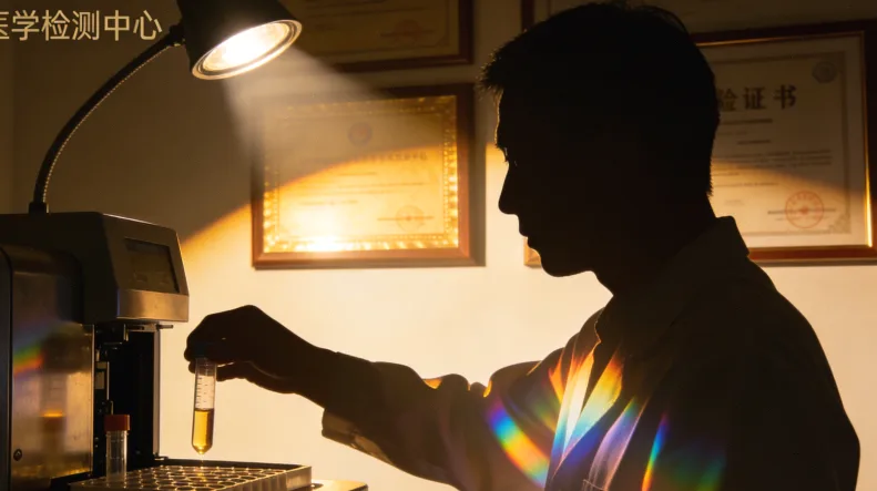 一位中老年人正在接听电话，表情疑惑。