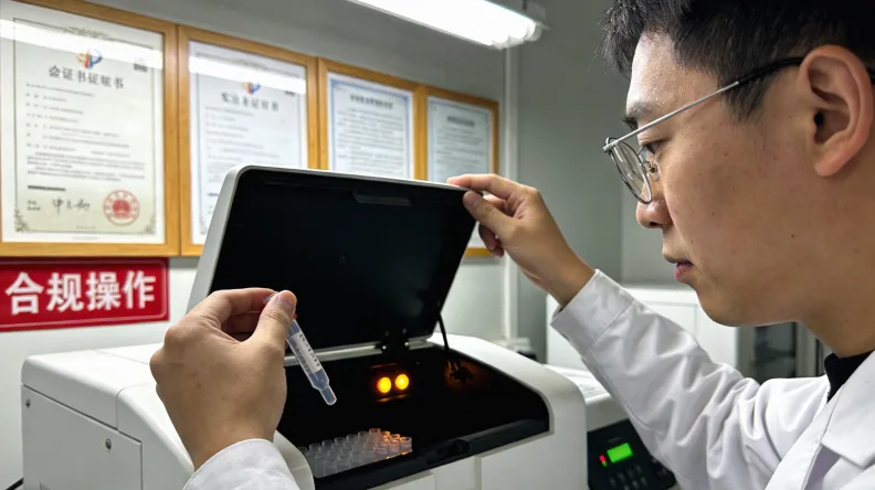 一个人困惑地看着基因检测报告和空药盒