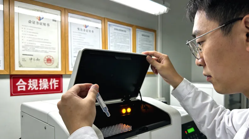 一位患者正对着一份基因检测报告，面露困惑