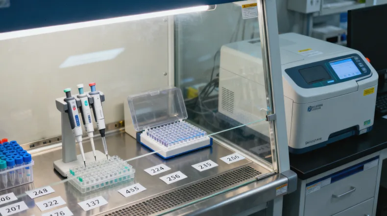 肿瘤医生在电脑前认真分析复杂的基因报告图表