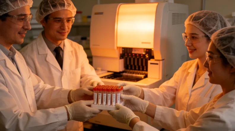 医生与患者共同查看基因检测报告示意图