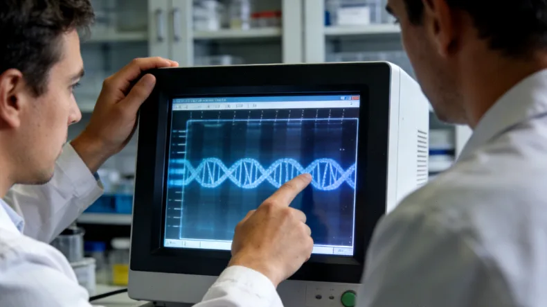 医生和患者共同查看基因检测报告并讨论