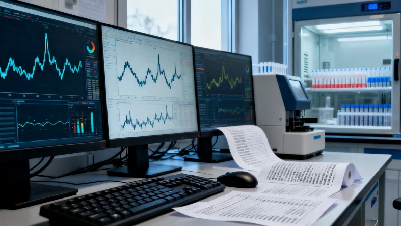 实验室人员操作基因测序仪器的特写