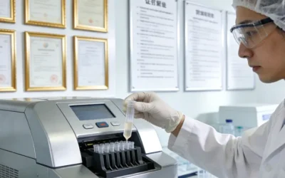 医生向家长展示唾液采样器