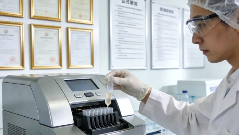 医生向家长展示唾液采样器