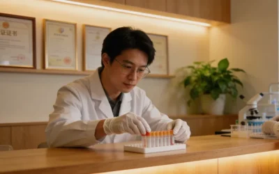 一个人正在查看食物过敏基因检测的采样盒