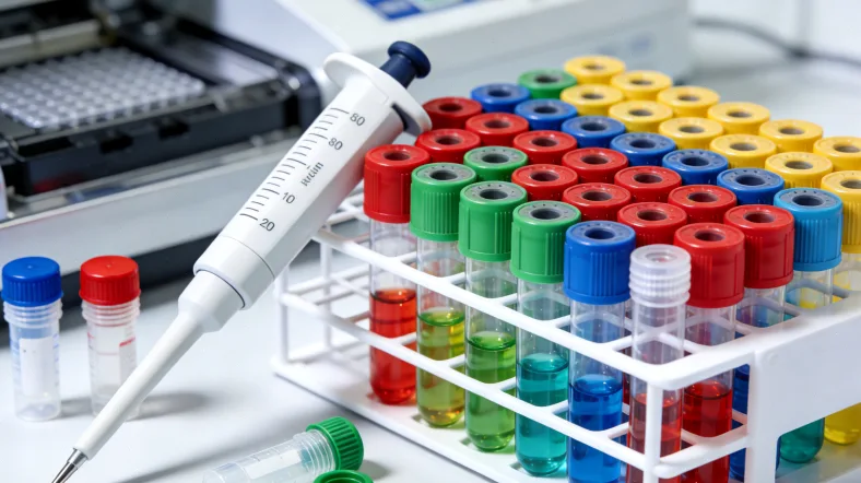 实验室人员正在生物安全柜内处理血液样本