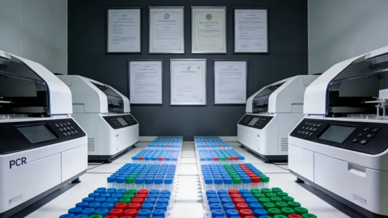 一张药品说明书特写与一份基因检测报告并列对比的示意图