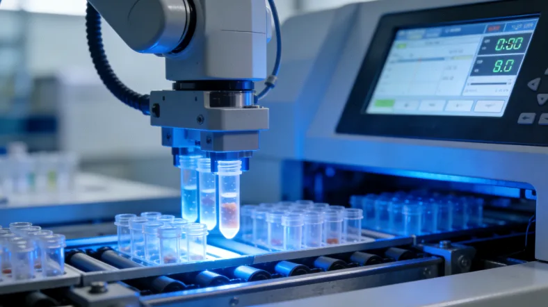 形象化的基因双螺旋与药物分子互动示意图