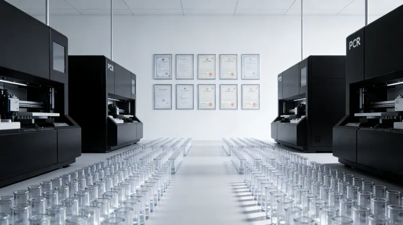 一个人困惑地看着体重秤和药瓶