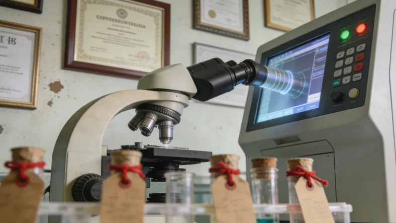 一位中老年人拿着基因检测报告，面露疑惑