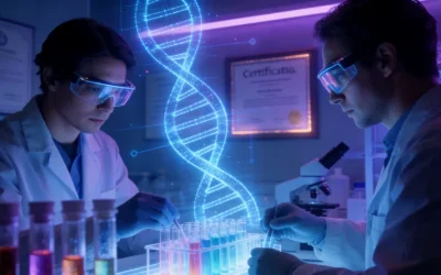 一张形象化的基因双螺旋结构，其中一个点位被高亮标出。