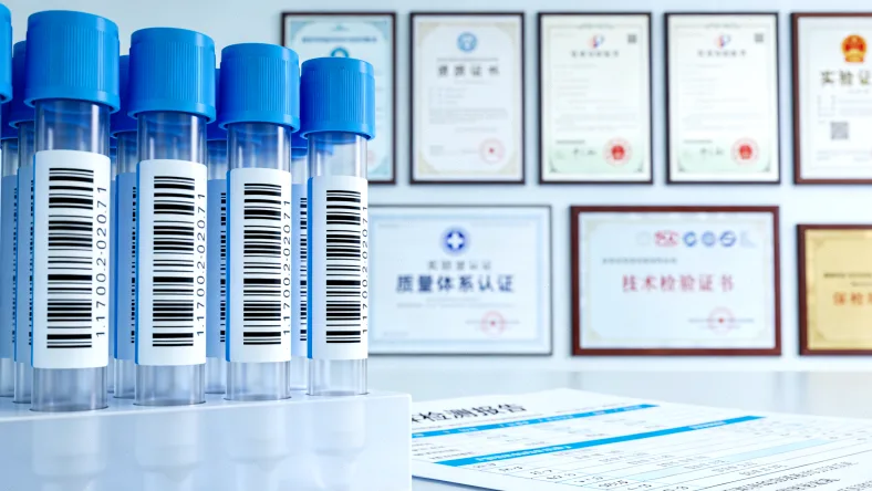 一位女性对着日历和叶酸瓶困惑