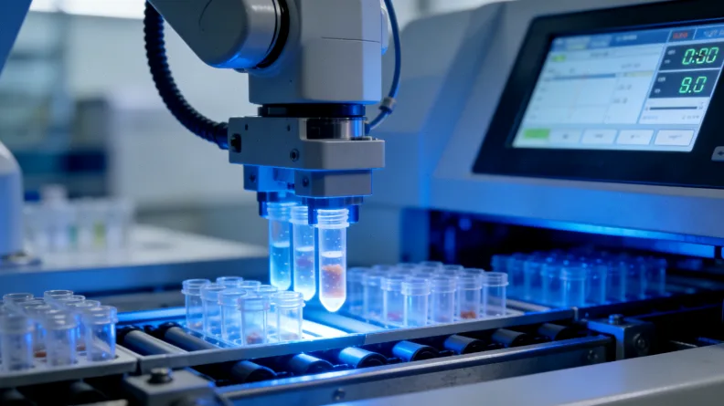 一个人拿着基因检测报告,对着餐桌上的食物思考