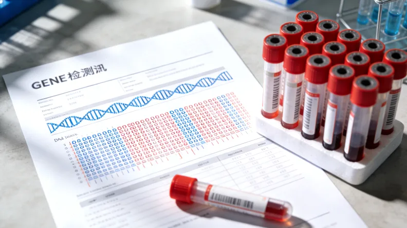 一个人对着一份食物不耐受检测报告和一碗食物，面露困惑。