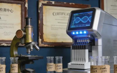 病理医生在显微镜下观察IHC染色切片