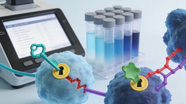 一位女性患者正在与医生沟通，手指着化验单