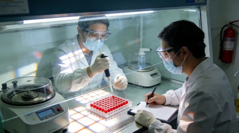 医生与患者共同查看乳腺癌病理报告