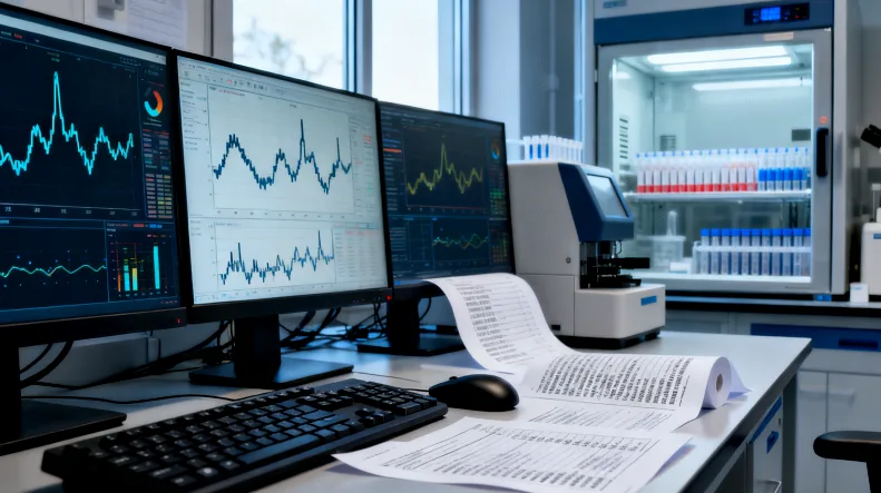 医生与肠癌患者查看基因检测报告示意图