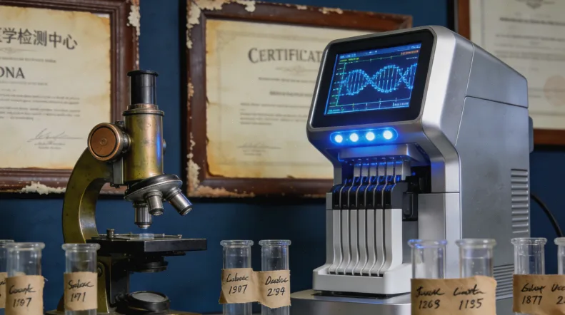 一个人对着一本厚厚的基因检测报告挠头困惑