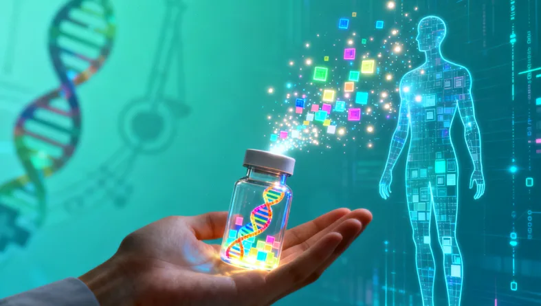 医生与患者共同查看基因检测报告示意图