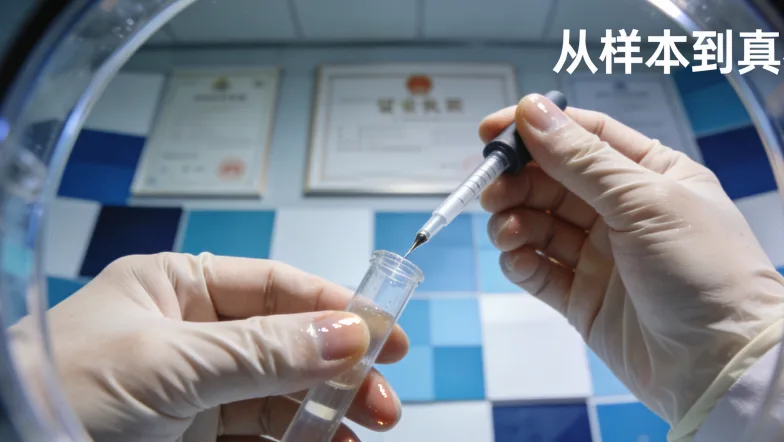 一位家属正在手机上查看复杂的基因检测广告，表情困惑