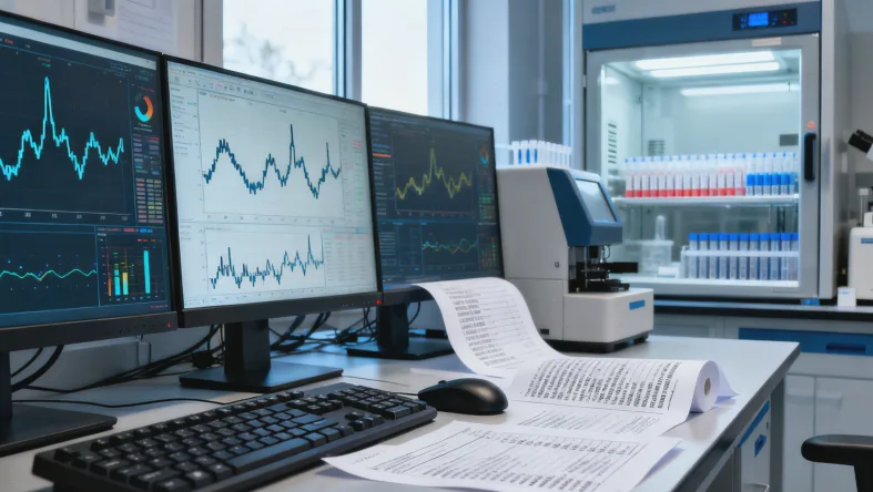 显微镜下的肿瘤细胞与基因序列示意图