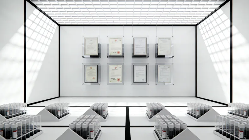 一个人拿着基因检测报告，站在药店柜台前思考