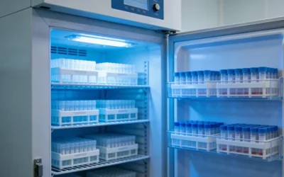 医生与患者家属在办公室讨论基因报告